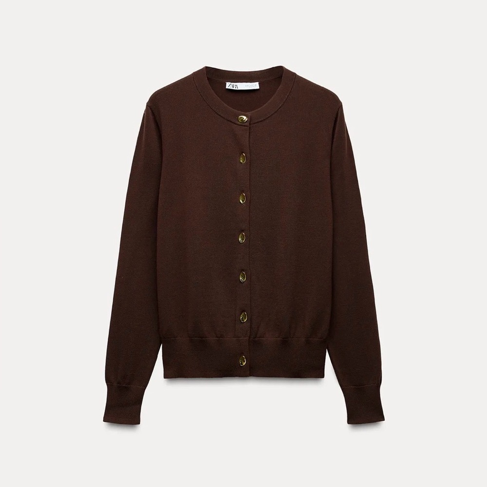 Zara Women's Deep Brown Cardigan with Gold Buttons